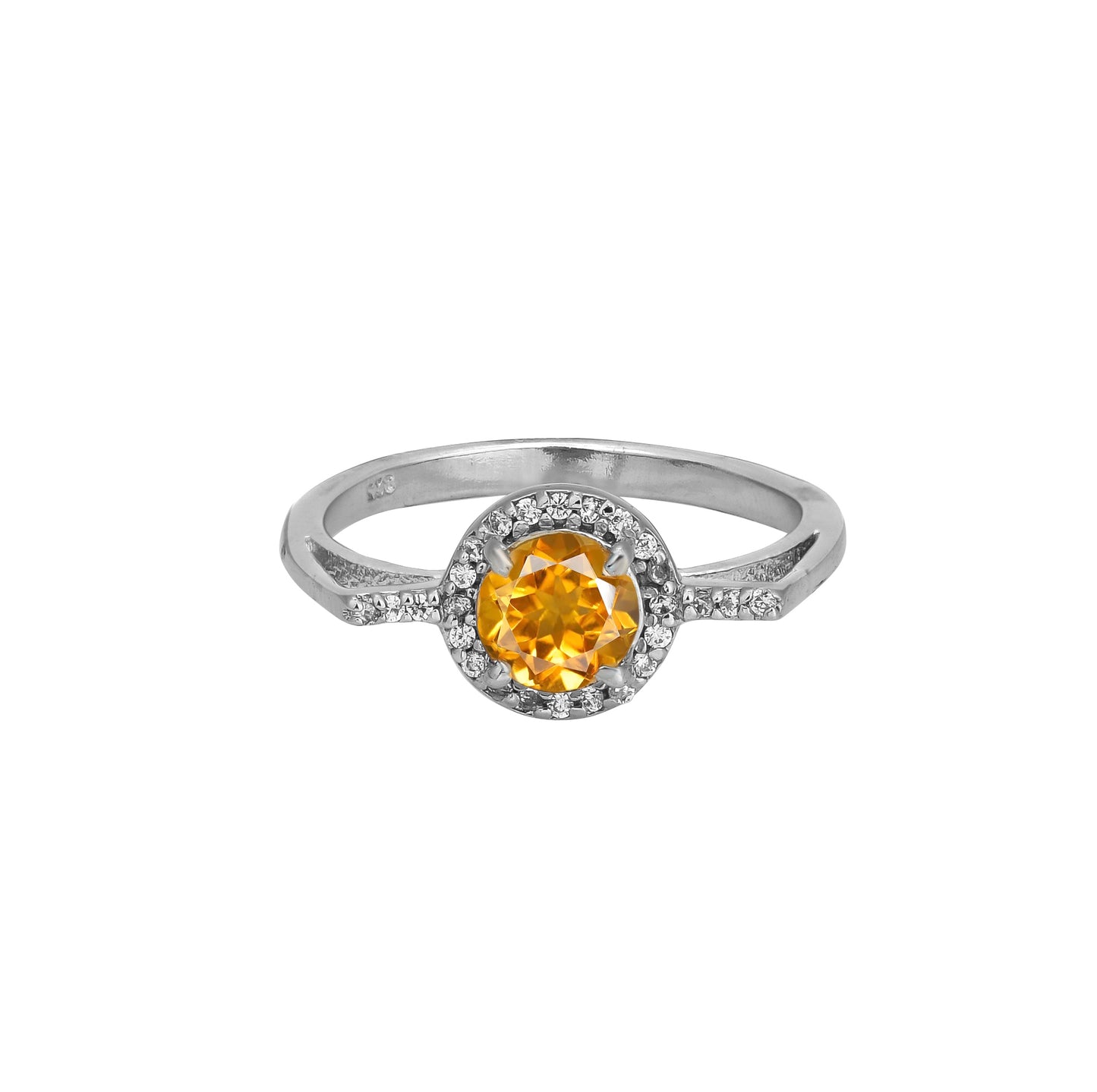 Radiant Citrine Zircon Halo Ring – Dazzling Sterling Silver Yellow Gemstone Jewelry