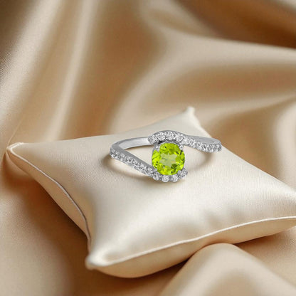 Sterling Silver Peridot and Zircon Accent Bypass Ring – Trendy 2025 Green Gemstone Statement Ring for Women