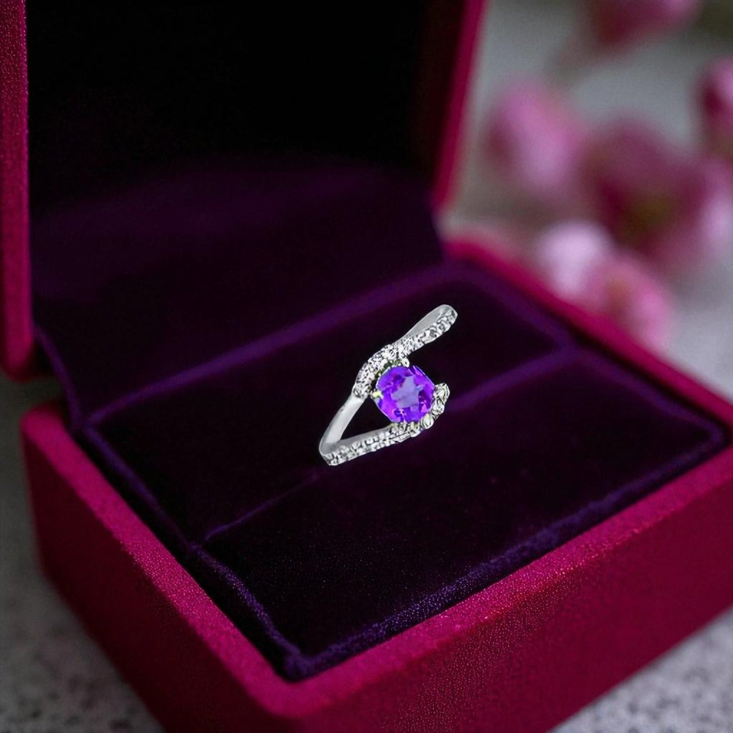 Sterling Silver Amethyst and Zircon Accent Asymmetric Bypass Ring – Modern 2025 Statement Ring for Women