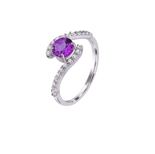 Sterling Silver Amethyst and Zircon Accent Asymmetric Bypass Ring – Modern 2025 Statement Ring for Women