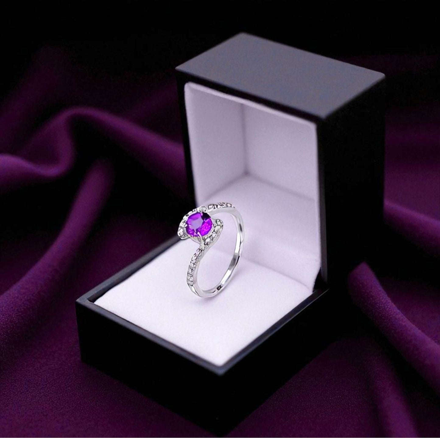 Sterling Silver Amethyst and Zircon Accent Asymmetric Bypass Ring – Modern 2025 Statement Ring for Women