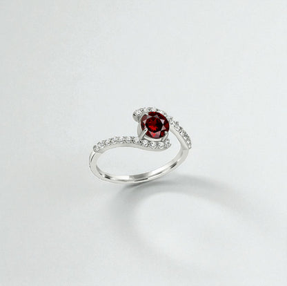 Garnet & Zircon Swirl Ring in Sterling Silver | Promise ring for her | Anniversary Gift | Red Gemstone Ring