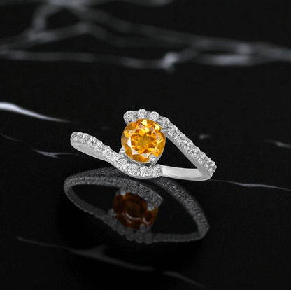 Citrine & Zircon Swirl Ring in Sterling Silver | Yellow Gemstone Ring | Anniversary Gift | Birthday Gift