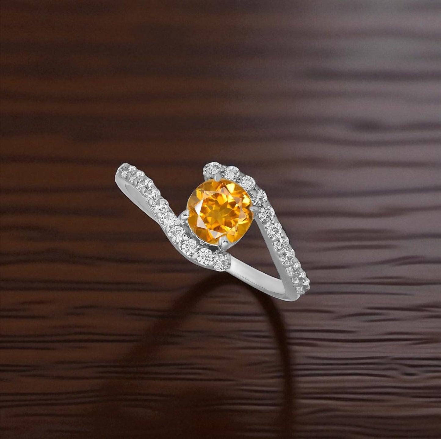 Citrine & Zircon Swirl Ring in Sterling Silver | Yellow Gemstone Ring | Anniversary Gift | Birthday Gift