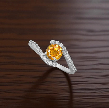 Citrine & Zircon Swirl Ring in Sterling Silver | Yellow Gemstone Ring | Anniversary Gift | Birthday Gift