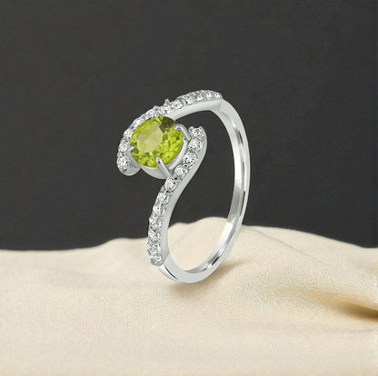 Sterling Silver Peridot and Zircon Accent Bypass Ring – Trendy 2025 Green Gemstone Statement Ring for Women