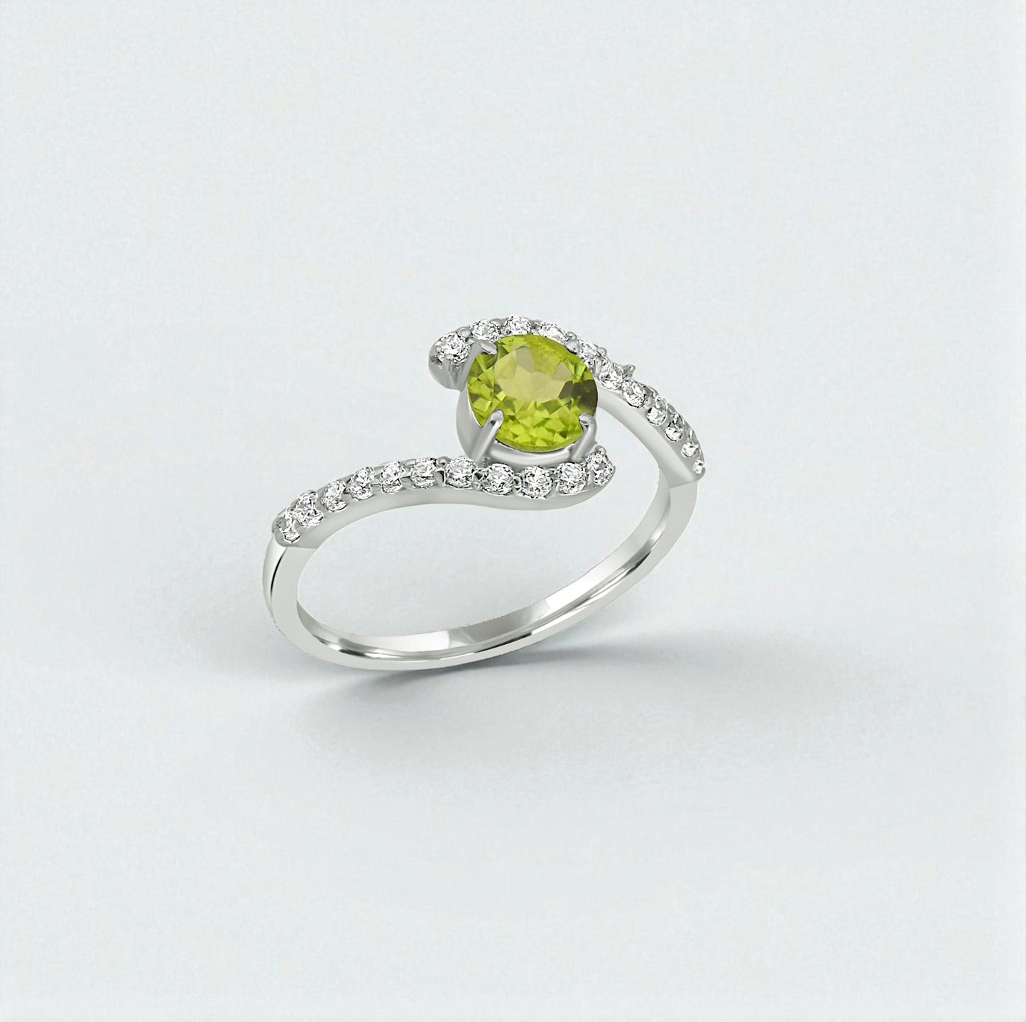 Sterling Silver Peridot and Zircon Accent Bypass Ring – Trendy 2025 Green Gemstone Statement Ring for Women