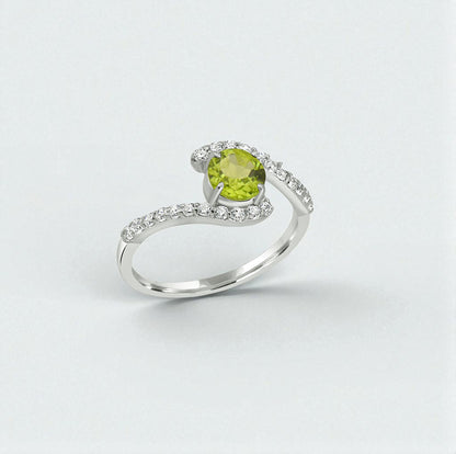 Sterling Silver Peridot and Zircon Accent Bypass Ring – Trendy 2025 Green Gemstone Statement Ring for Women