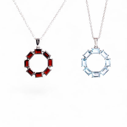 Sterling Silver Garnet / Topaz Circle Pendant Necklace
