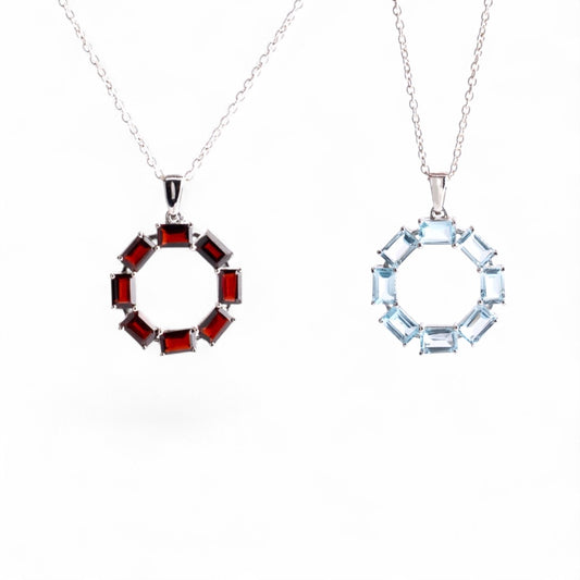 Sterling Silver Garnet / Topaz Circle Pendant Necklace
