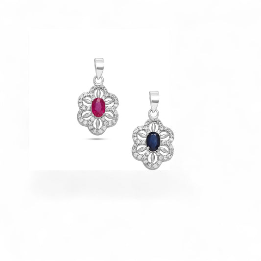 Celestial Flower: Sapphire/ Ruby Kissed in Cubic Zirconia
