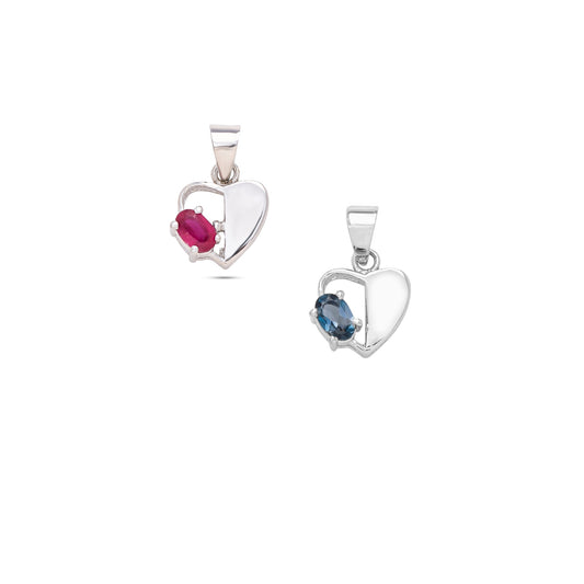 Heart-Shaped Silver Pendant - Ruby / London Blue Topaz