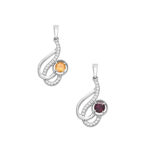 Swirl Harmony Silver Pendant - Garnet / Citrine Gemstones
