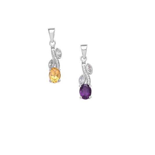 Autumn Glow Leaf Pendant - Citrine / Amethyst