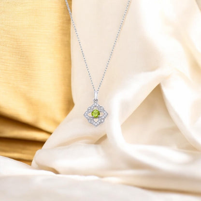 Sterling Silver Floral Pendant Necklace with Pink and White Stones – Elegant Multistone Design