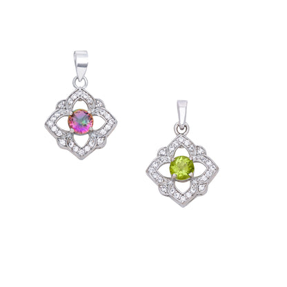 Sterling Silver Floral Pendant Necklace with Pink and White Stones – Elegant Multistone Design