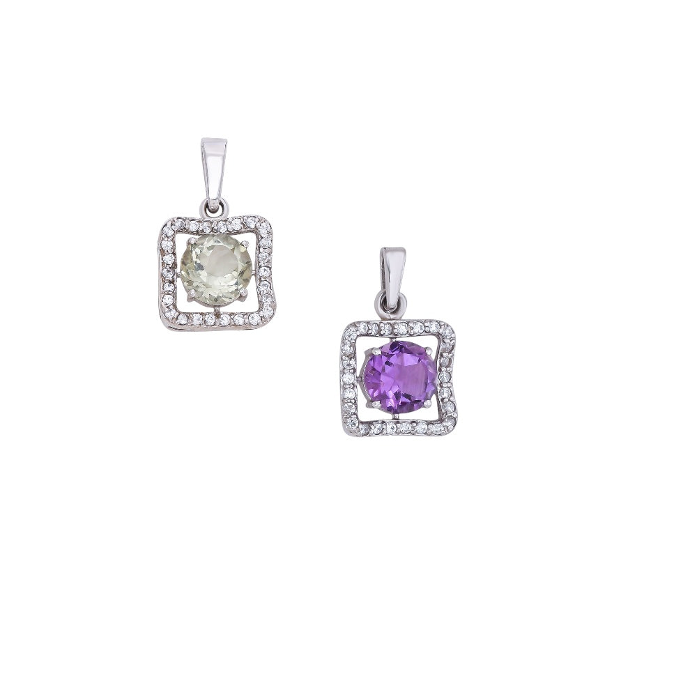 Sterling Silver Square Pendant Necklace in Amethyst – Elegant Halo Design for Women
