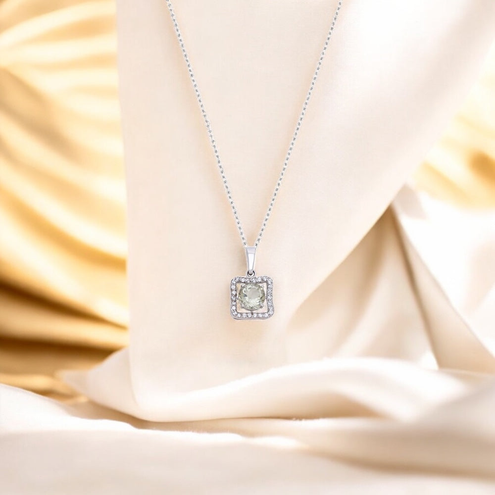 Sterling Silver Square Pendant Necklace in Amethyst – Elegant Halo Design for Women