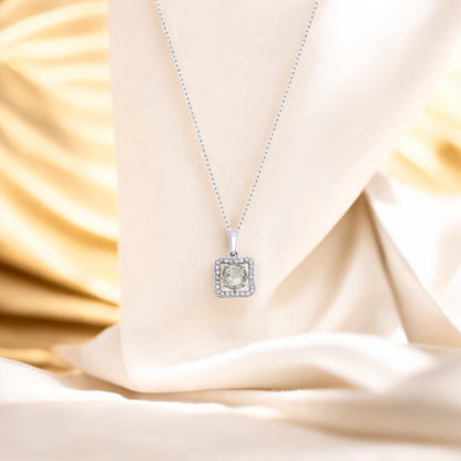 Sterling Silver Square Pendant Necklace in Amethyst – Elegant Halo Design for Women