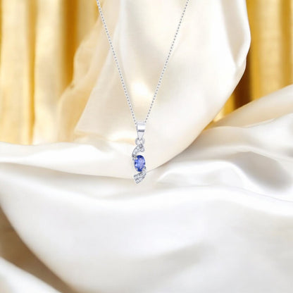 Elegant Tanzanite / Topaz Pendant Necklace in Sterling Silver – Minimalist Birthstone Jewelry for Women
