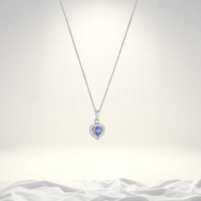 Heart-Shaped Sterling Silver Pendant with Blue Tanzanite and Sparkling Cubic Zirconia