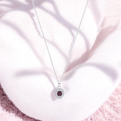 Heart-Shaped Garnet Pendant Necklace in Sterling Silver – January Birthstone Jewelry