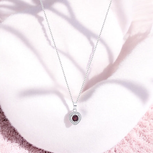 Heart-Shaped Garnet Pendant Necklace in Sterling Silver – January Birthstone Jewelry