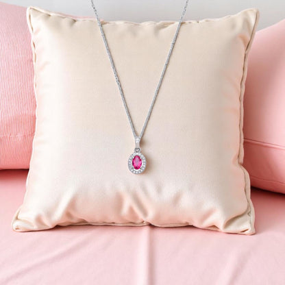 Glamour Glow: Pink Topaz Gemstone Pendant with White Cubic Zirconia Accents