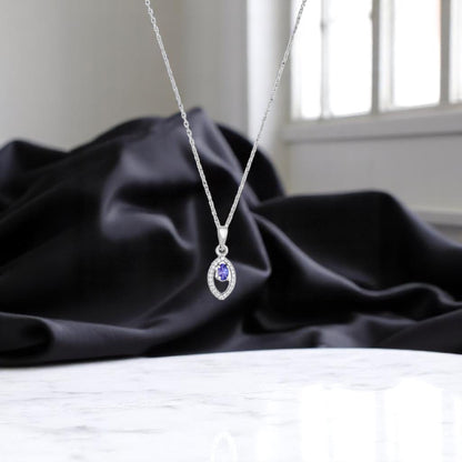 Lavender Tanzanite Sparkle Pendant in Silver Halo Setting
