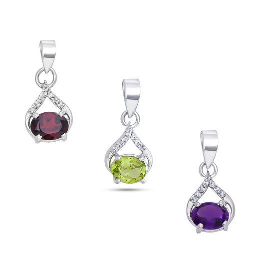 Vine Curve Peridot/Amethyst/Garnet Gemstone Silver Pendant