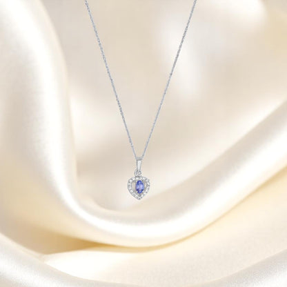 Heart-Shaped Sterling Silver Pendant with Blue Tanzanite and Sparkling Cubic Zirconia
