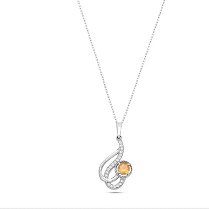 Swirl Harmony Silver Pendant - Garnet / Citrine Gemstones