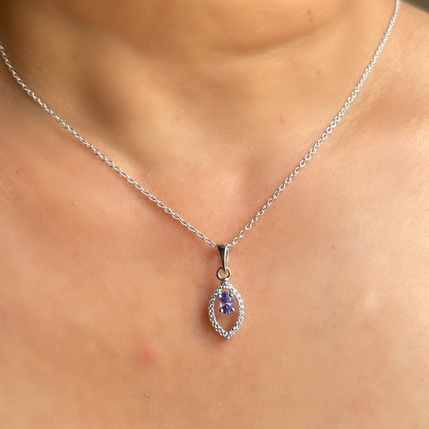 Lavender Tanzanite Sparkle Pendant in Silver Halo Setting