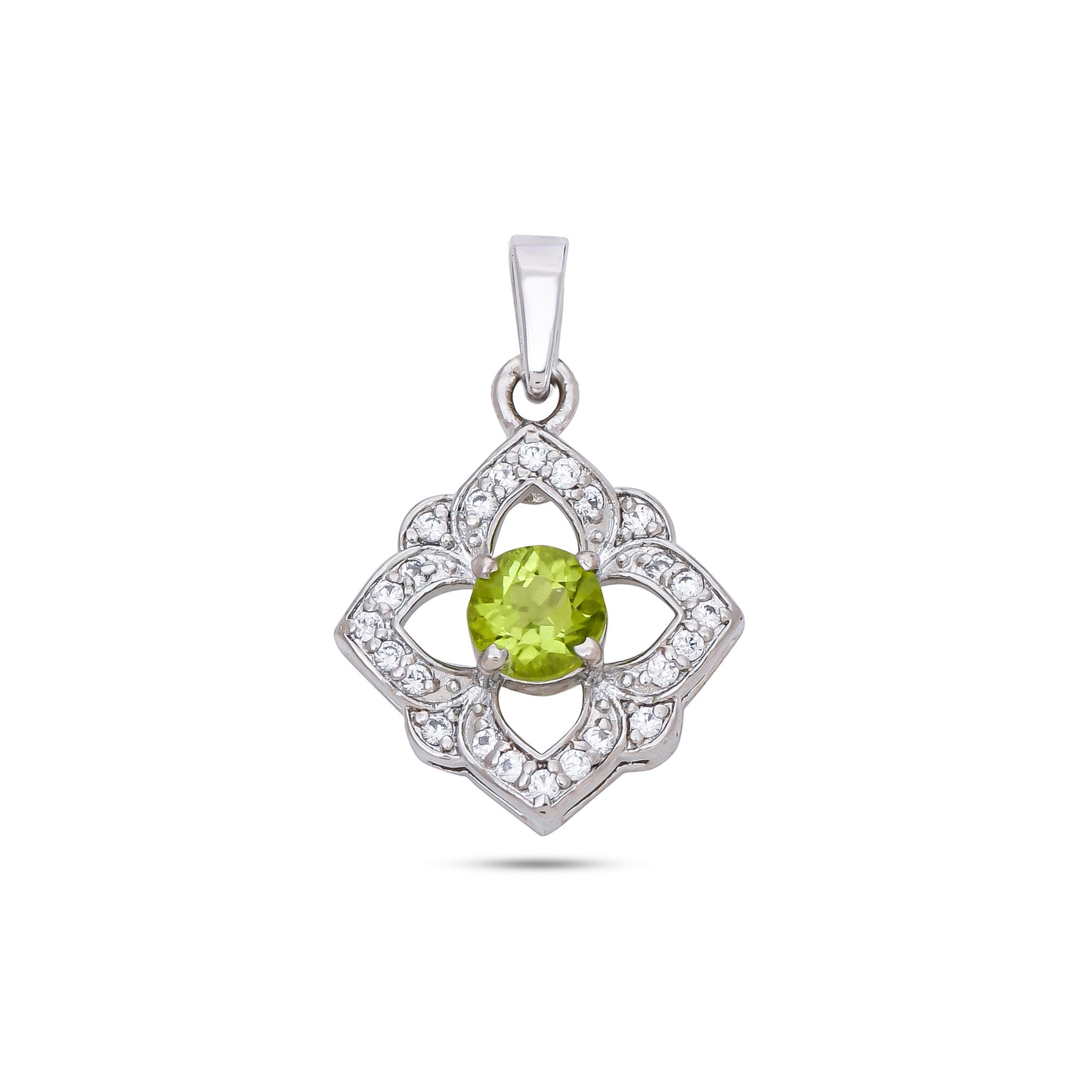 Sterling Silver Floral Pendant Necklace with Pink and White Stones – Elegant Multistone Design