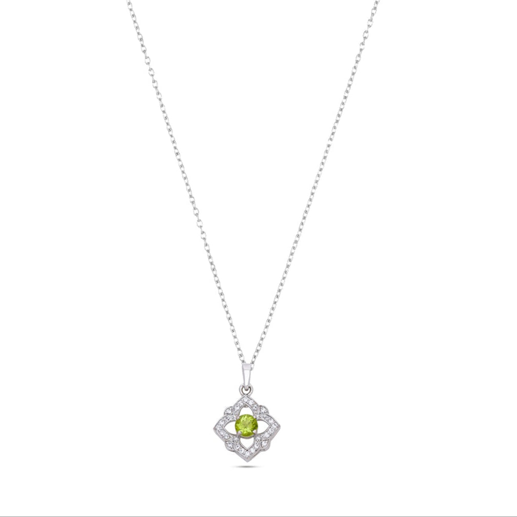 Sterling Silver Floral Pendant Necklace with Pink and White Stones – Elegant Multistone Design