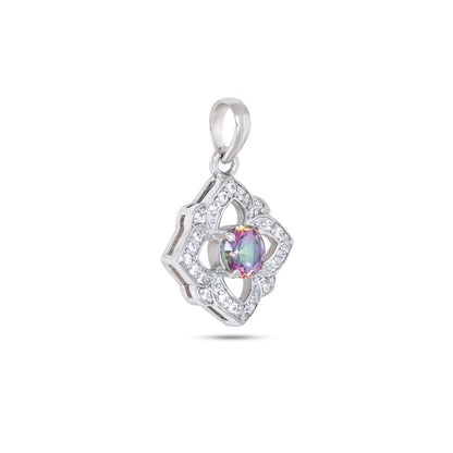 Sterling Silver Floral Pendant Necklace with Pink and White Stones – Elegant Multistone Design