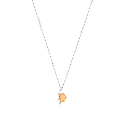 Dainty Silver Chain Necklace with Citrine Gemstone
