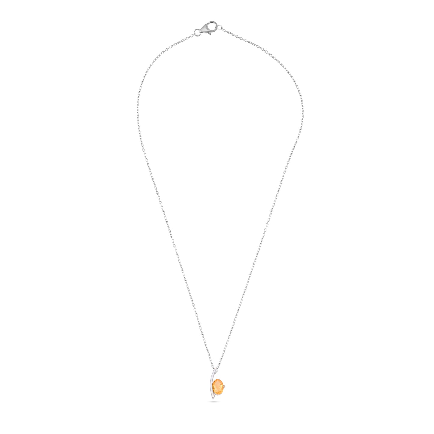 Dainty Silver Chain Necklace with Citrine Gemstone