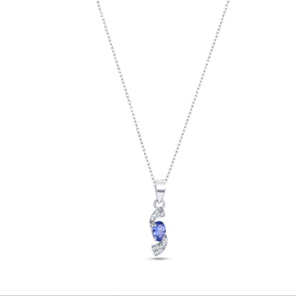 Elegant Tanzanite / Topaz Pendant Necklace in Sterling Silver – Minimalist Birthstone Jewelry for Women