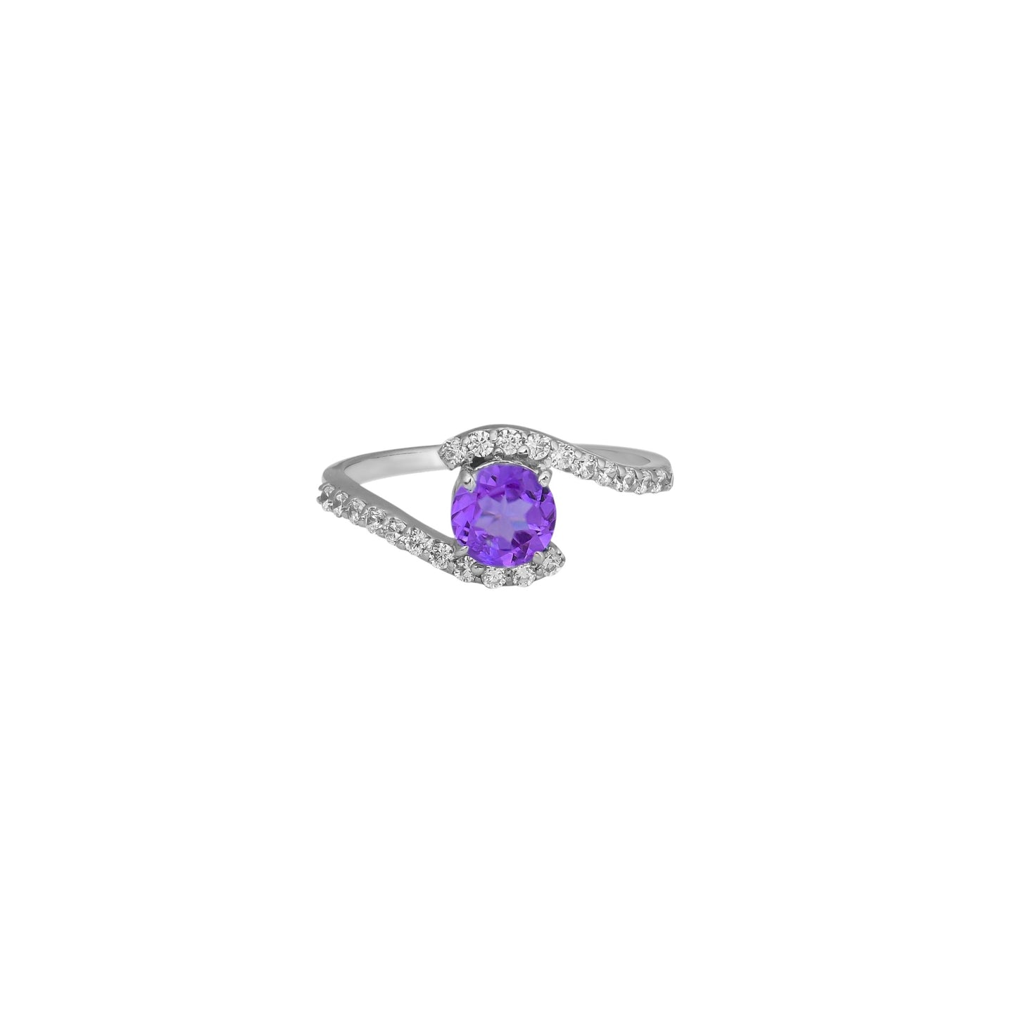 Sterling Silver Amethyst and Zircon Accent Asymmetric Bypass Ring – Modern 2025 Statement Ring for Women
