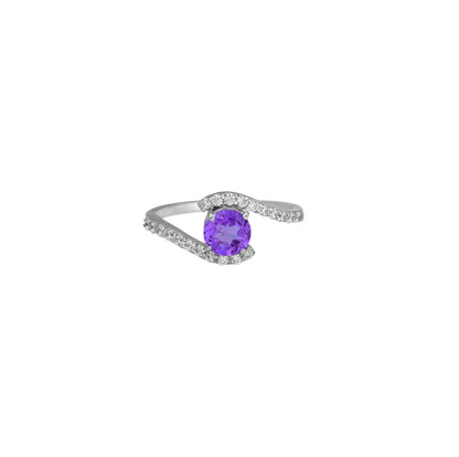 Sterling Silver Amethyst and Zircon Accent Asymmetric Bypass Ring – Modern 2025 Statement Ring for Women