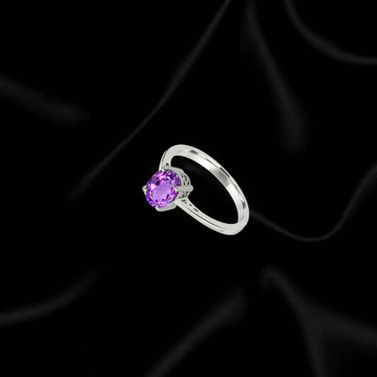 Amethyst Oval Cut Silver Ring – 925 Sterling Silver, Oval Purple Gemstone, Dainty White Zircon Accents, Elegant Women’s Birthstone Jewelry
