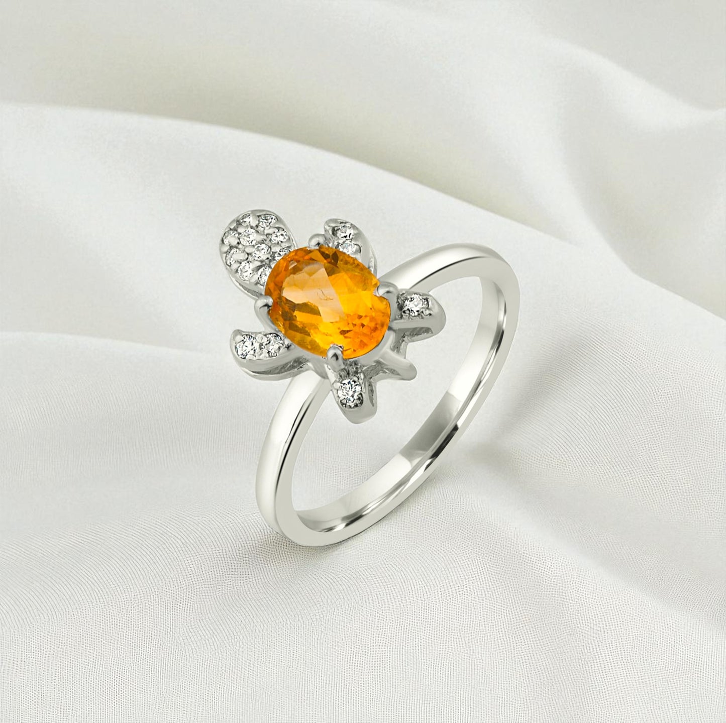 Sterling Silver Turtle Ring with Citirne Gemstone and Zircon Accents – Trendy 2025 Animal Jewelry for Women