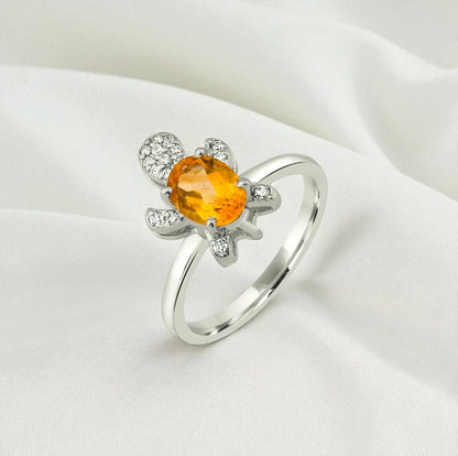 Sterling Silver Turtle Ring with Citirne Gemstone and Zircon Accents – Trendy 2025 Animal Jewelry for Women