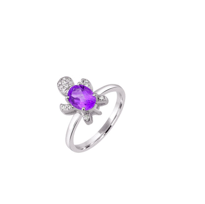 Sterling Silver Turtle Ring with Amethyst and  Zircon Accents – Trendy 2025 Animal Statement Jewelry for Women