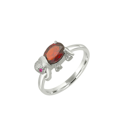 Sterling Silver Elephant Ring with Garnet – Red Gemstone Animal Jewelry for Women