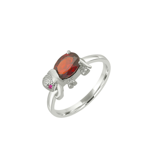 Sterling Silver Elephant Ring with Garnet – Red Gemstone Animal Jewelry for Women
