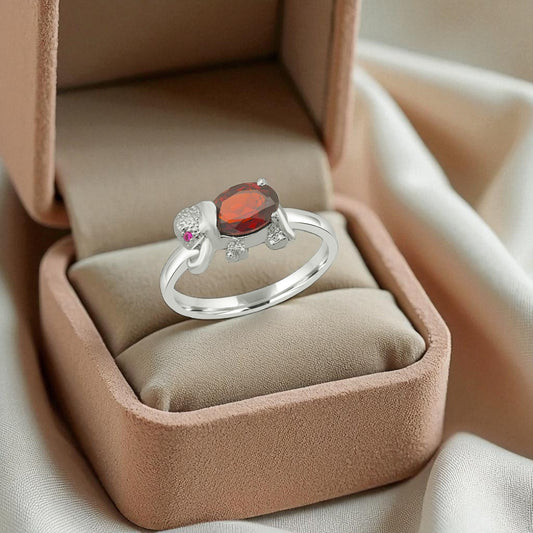 Sterling Silver Elephant Ring with Garnet – Red Gemstone Animal Jewelry for Women