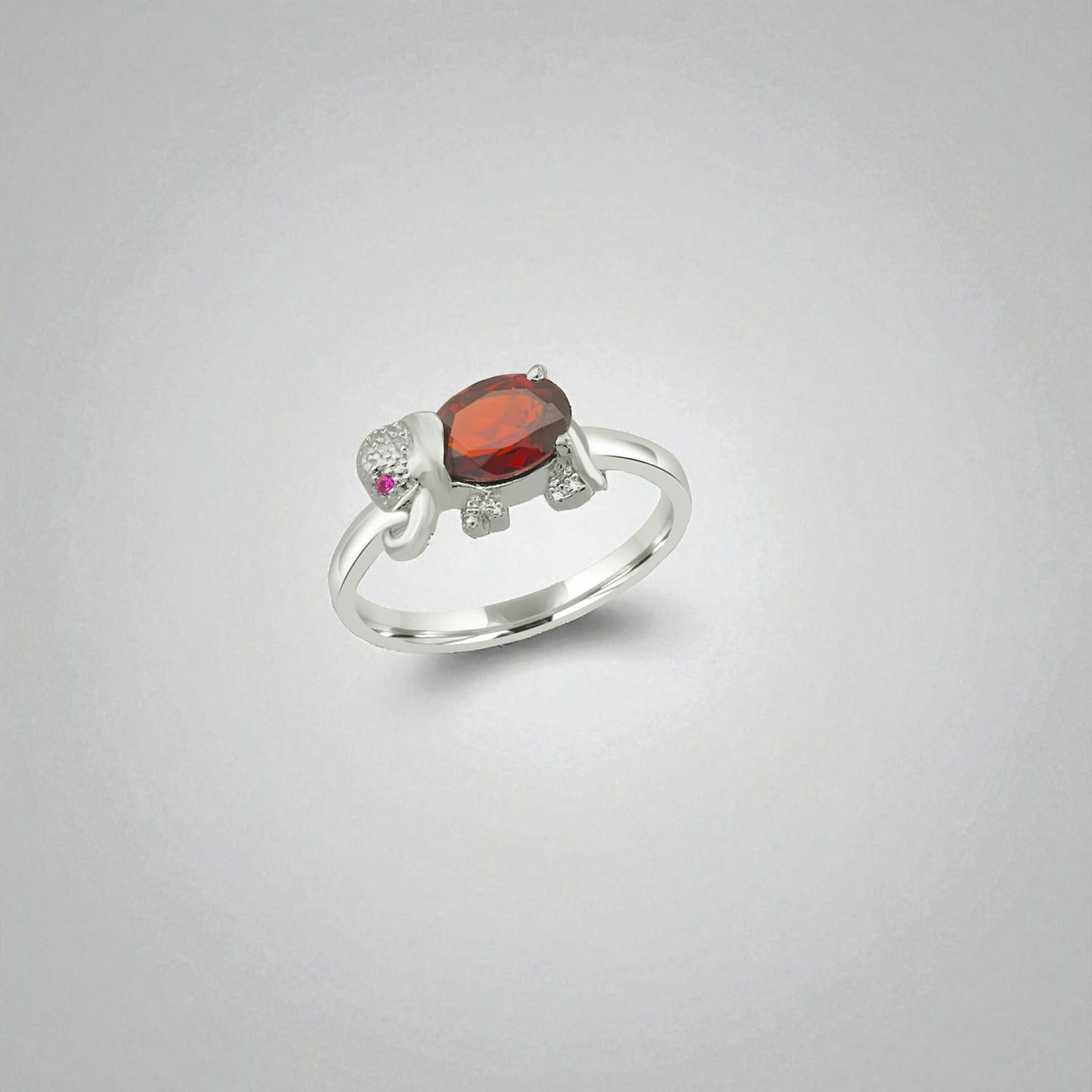 Sterling Silver Elephant Ring with Garnet – Red Gemstone Animal Jewelry for Women