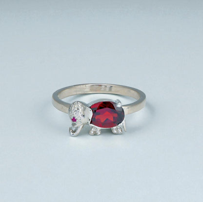 Sterling Silver Elephant Ring with Garnet – Red Gemstone Animal Jewelry for Women